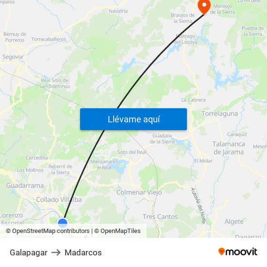 Galapagar to Madarcos map