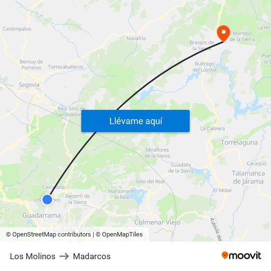 Los Molinos to Madarcos map