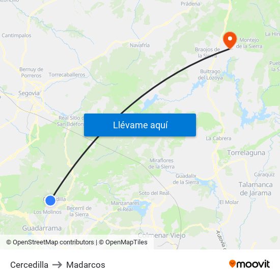 Cercedilla to Madarcos map