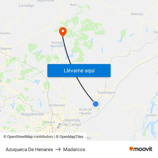 Azuqueca De Henares to Madarcos map