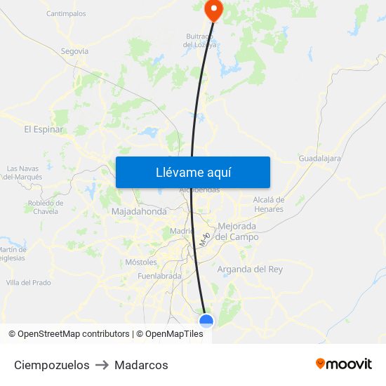 Ciempozuelos to Madarcos map