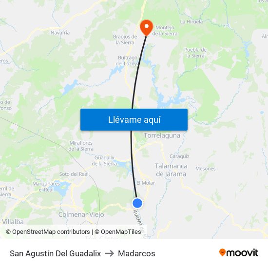 San Agustín Del Guadalix to Madarcos map