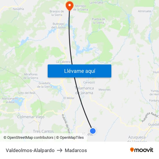 Valdeolmos-Alalpardo to Madarcos map