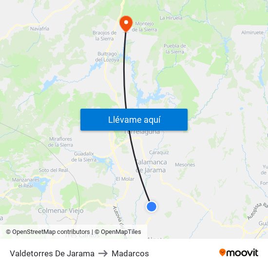 Valdetorres De Jarama to Madarcos map