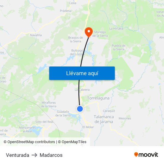 Venturada to Madarcos map