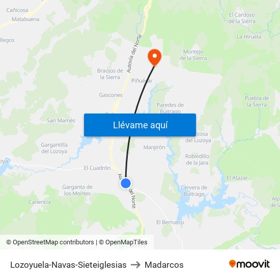 Lozoyuela-Navas-Sieteiglesias to Madarcos map