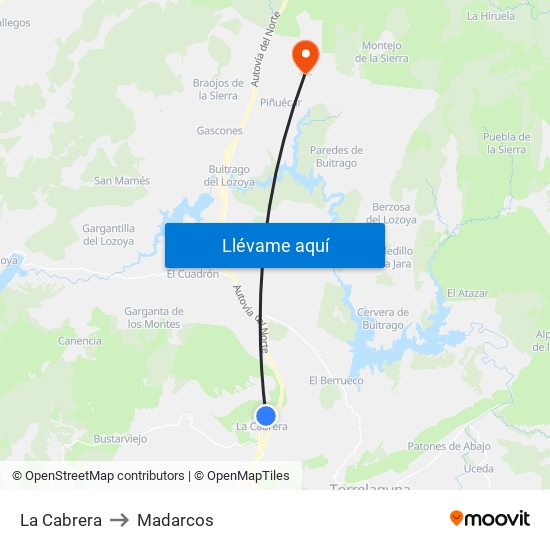 La Cabrera to Madarcos map