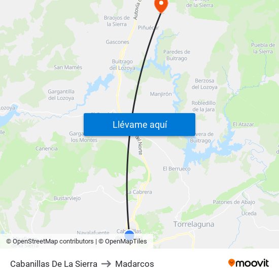 Cabanillas De La Sierra to Madarcos map
