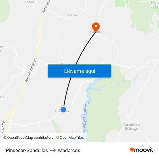 Pinuécar-Gandullas to Madarcos map