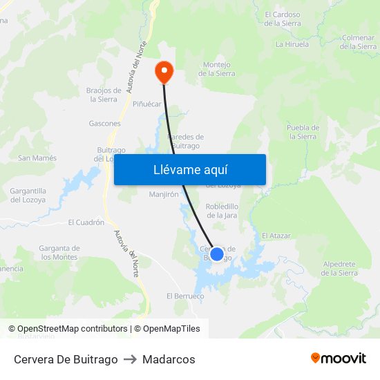 Cervera De Buitrago to Madarcos map