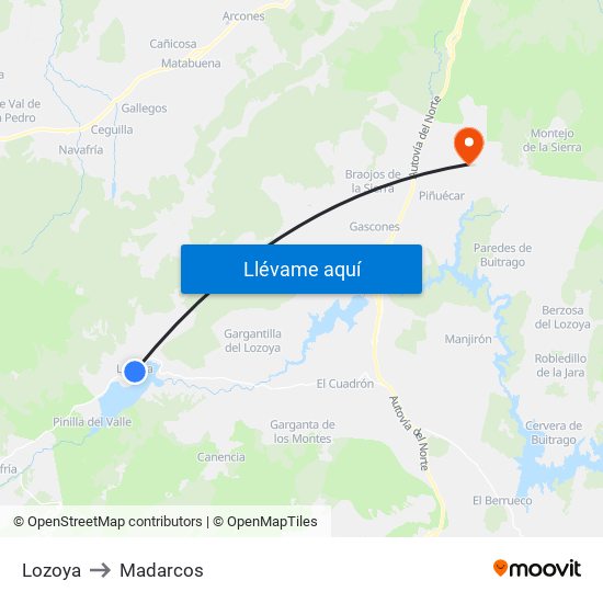Lozoya to Madarcos map
