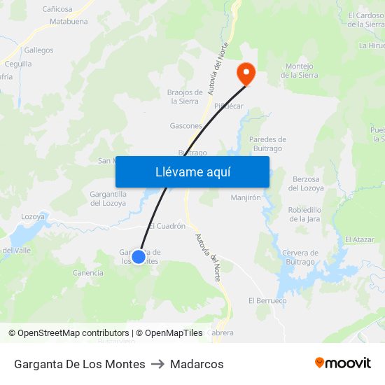 Garganta De Los Montes to Madarcos map