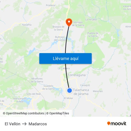 El Vellón to Madarcos map