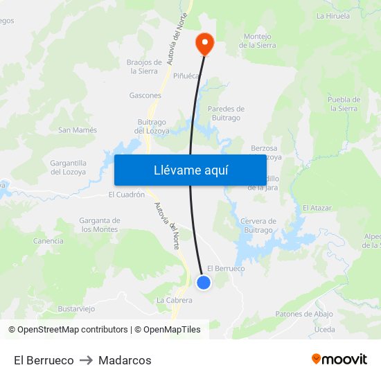 El Berrueco to Madarcos map