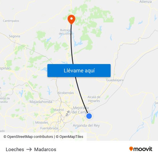 Loeches to Madarcos map