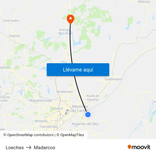 Loeches to Madarcos map