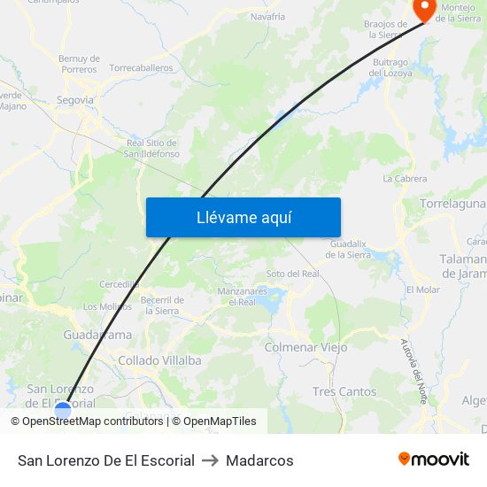 San Lorenzo De El Escorial to Madarcos map