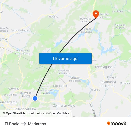 El Boalo to Madarcos map