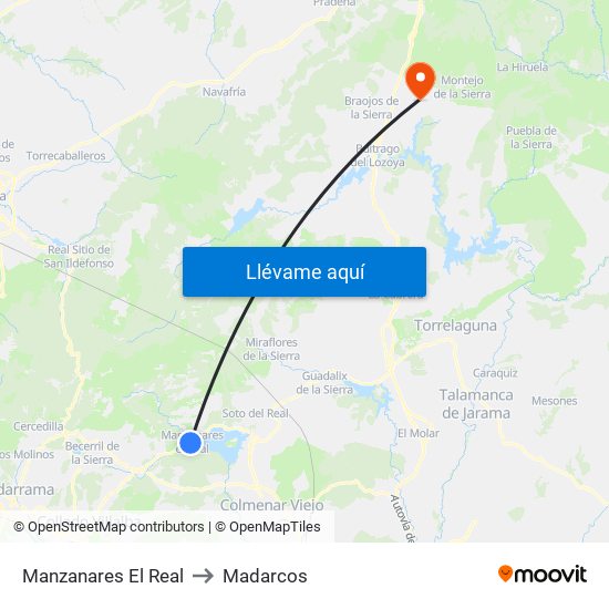 Manzanares El Real to Madarcos map