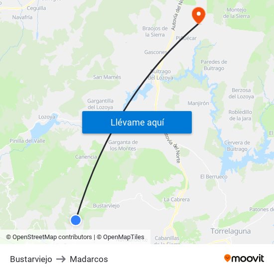 Bustarviejo to Madarcos map