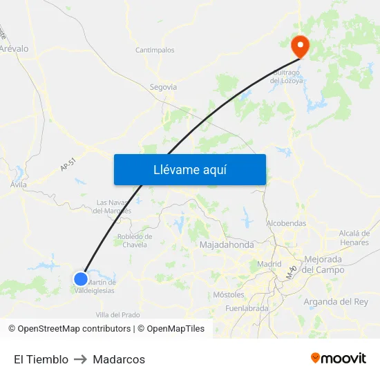 El Tiemblo to Madarcos map