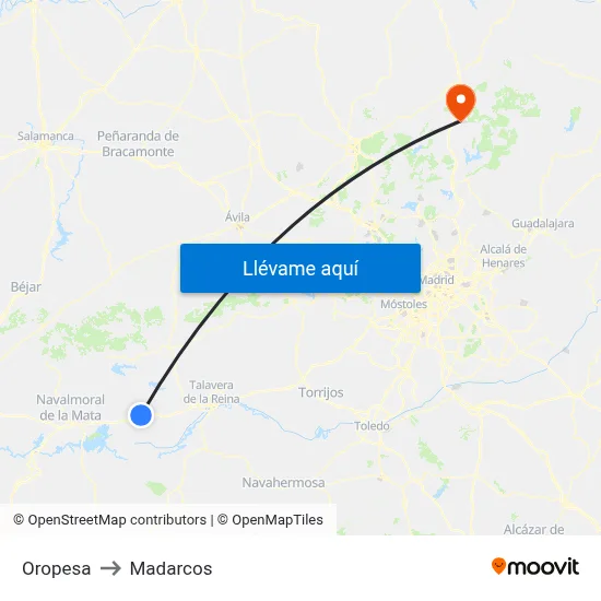 Oropesa to Madarcos map