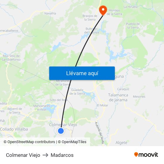 Colmenar Viejo to Madarcos map