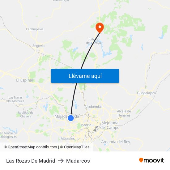 Las Rozas De Madrid to Madarcos map