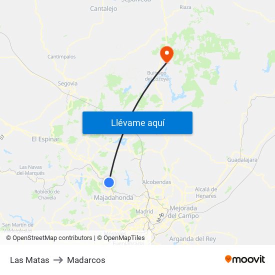 Las Matas to Madarcos map