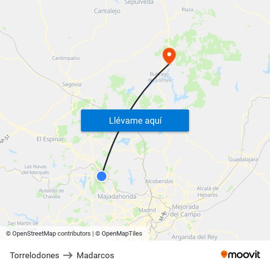 Torrelodones to Madarcos map