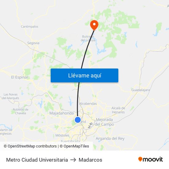 Metro Ciudad Universitaria to Madarcos map