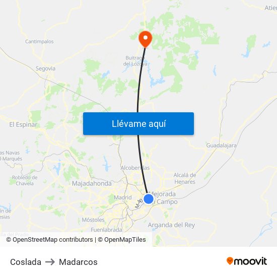 Coslada to Madarcos map