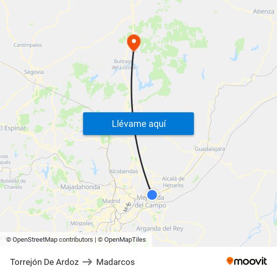 Torrejón De Ardoz to Madarcos map
