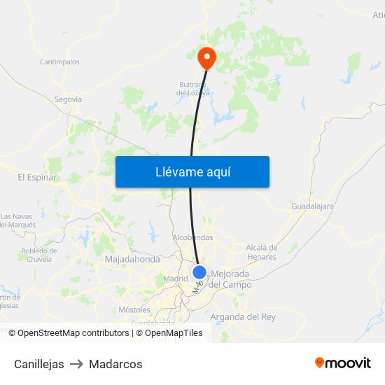 Canillejas to Madarcos map