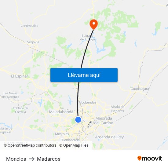 Moncloa to Madarcos map