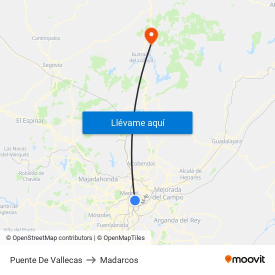 Puente De Vallecas to Madarcos map