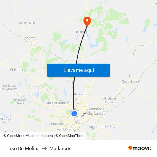 Tirso De Molina to Madarcos map