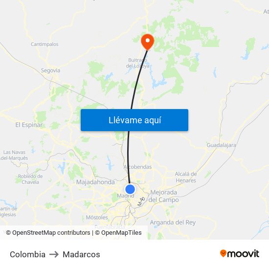 Colombia to Madarcos map
