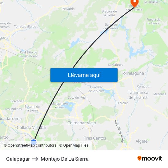 Galapagar to Montejo De La Sierra map