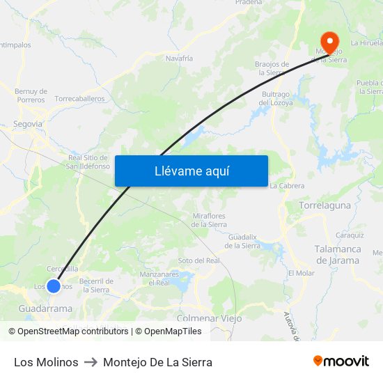 Los Molinos to Montejo De La Sierra map