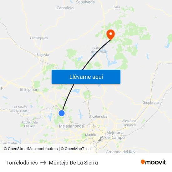 Torrelodones to Montejo De La Sierra map
