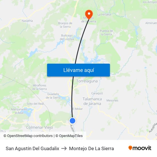 San Agustín Del Guadalix to Montejo De La Sierra map