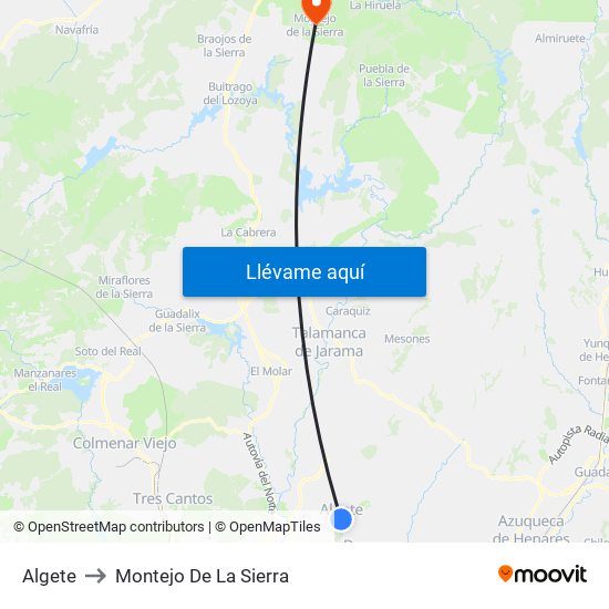 Algete to Montejo De La Sierra map