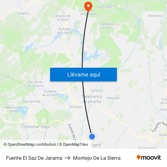 Fuente El Saz De Jarama to Montejo De La Sierra map