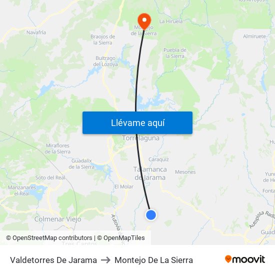 Valdetorres De Jarama to Montejo De La Sierra map