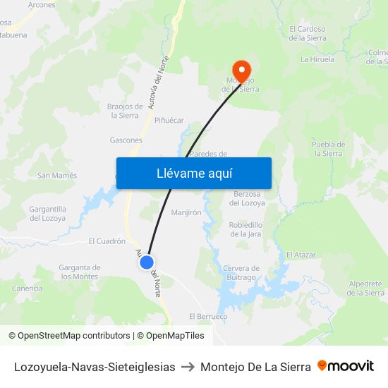 Lozoyuela-Navas-Sieteiglesias to Montejo De La Sierra map