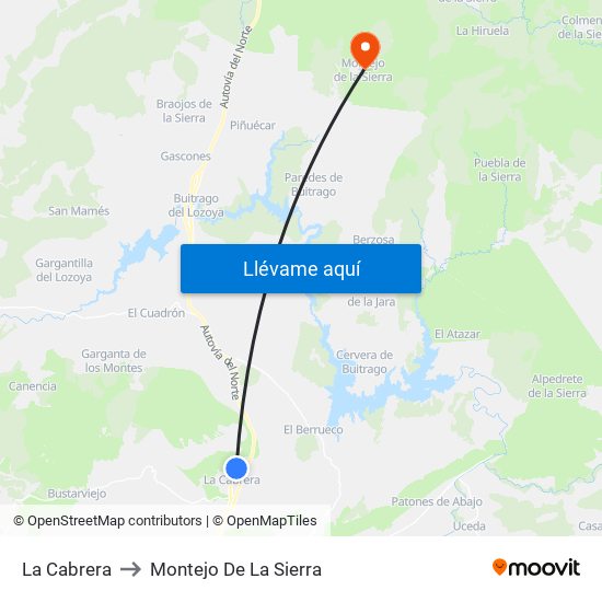 La Cabrera to Montejo De La Sierra map