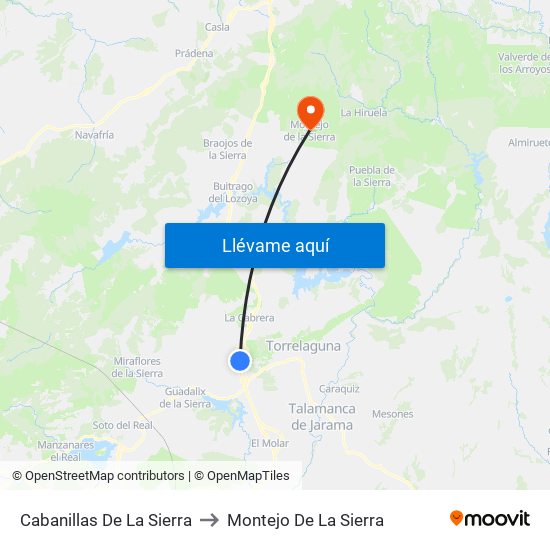 Cabanillas De La Sierra to Montejo De La Sierra map