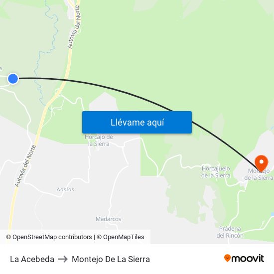 La Acebeda to Montejo De La Sierra map