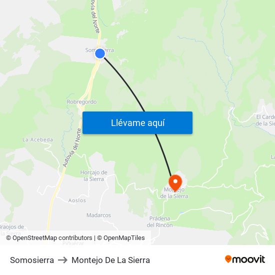 Somosierra to Montejo De La Sierra map